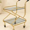 Zevora Luxe cross frame glass serving trolley with gold frame
