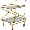 Zevora Luxe cross frame glass serving trolley with gold frame