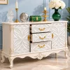 Ivoria carved console table with storage drawers, side cabinets and white decorative panels
