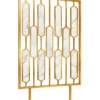 Hexara geometric PVD room partition with gold stainless steel frame and marble-look inserts