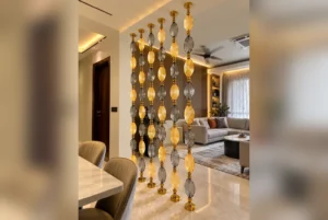 Aurelia Luxe crystal glass suspended room divider for modern luxury interiors