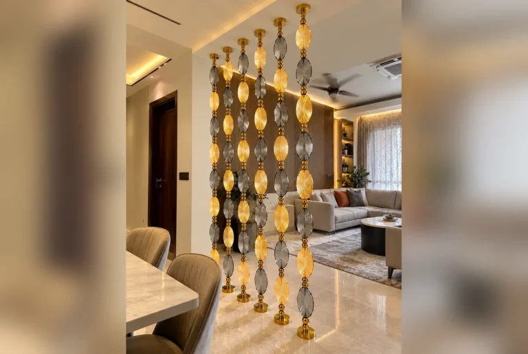 Aurelia Luxe crystal glass suspended room divider for modern luxury interiors