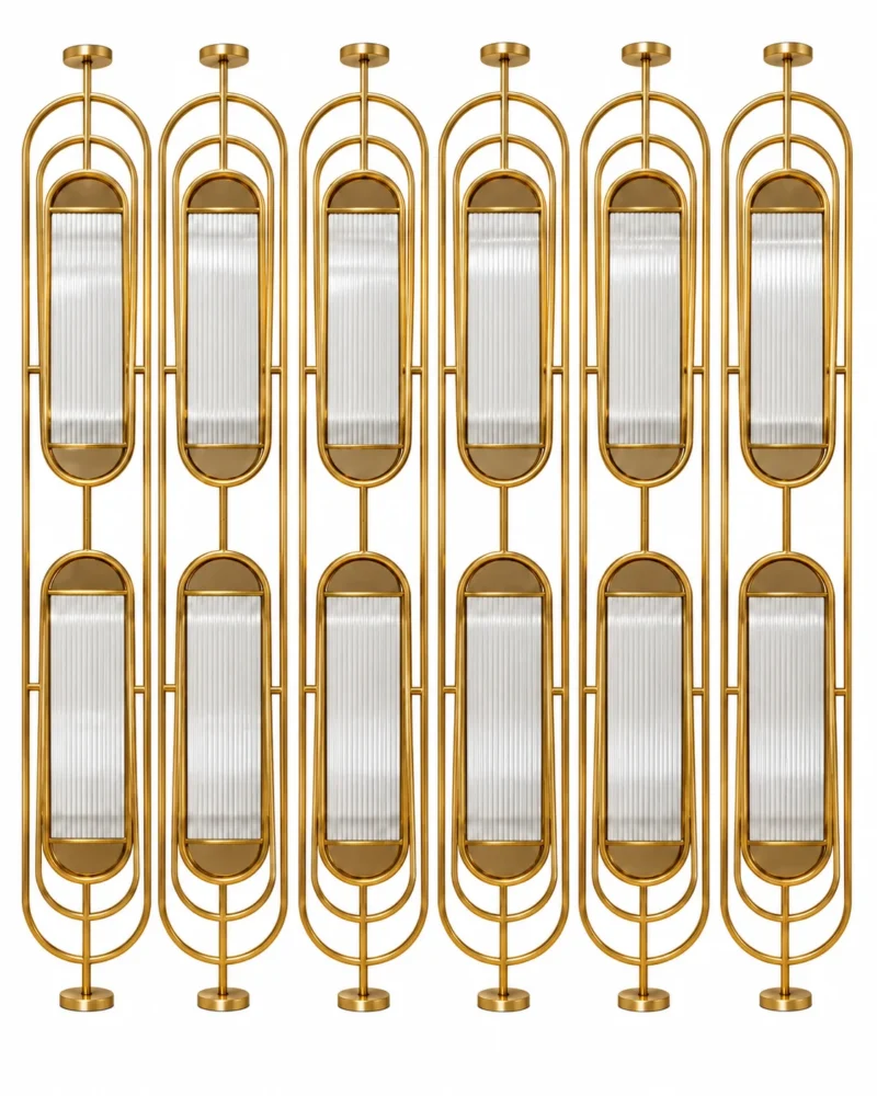 Arcelle Deco gold stainless steel fluted glass partition on white background