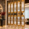 Arcelle Deco gold arched fluted glass room divider in modern interior