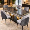 Luxury 6 seater black marble dining table with gold stainless steel base