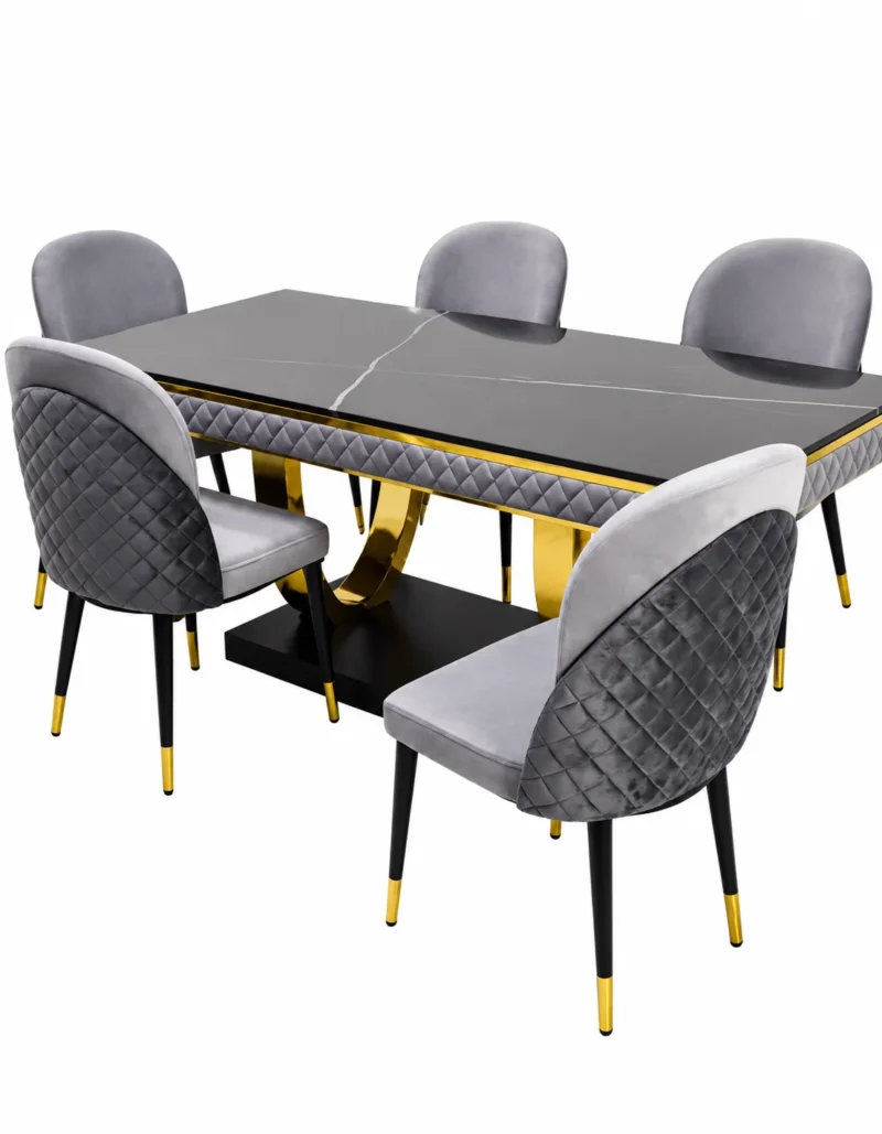 Arcora Luxe black marble dining table with gold base front view