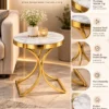Arvella Curve marble side table features with gold stainless steel construction