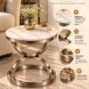 Avenza Luxe round marble side table with Champagne Graphite stainless steel hourglass base and premium features