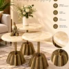 Calvora Trio marble side table set with three round tops and gold fluted bases