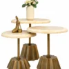 Calvora Trio set of three cream marble side tables with gold fluted pedestals