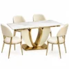 Cavelle U shaped marble dining table with four cream chairs