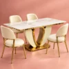 4 seater marble dining table with sculptural gold U shaped base
