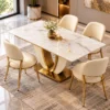 Modern 4 seater marble dining table with gold stainless steel base
