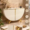 Cresara half moon console table with storage in white and gold finish
