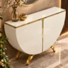 Luxury curved console table with marble top and gold stainless steel details