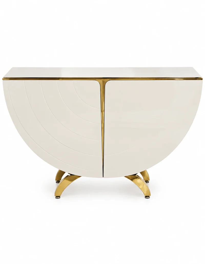 Cresara Luxe half moon console table with storage front view