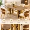 Cylara brown marble dining table with cylindrical gold base