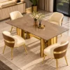 4 seater brown marble dining table with gold stainless steel base