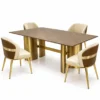 Cylara brown marble dining table with four chairs on white background