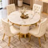 Eloria round marble dining table with gold stainless steel base