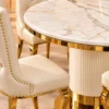 Close up of marble top and fluted dining table pedestal