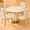 Modern 4 seater marble dining table with gold pedestal base
