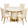 Eloria fluted pedestal marble dining table set on white background