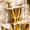 Eloria gold marble console table with sculptural stainless steel base