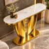 Luxury marble top console table with gold sculptural pedestal