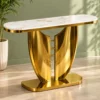 Sculptural gold console table with white marble top