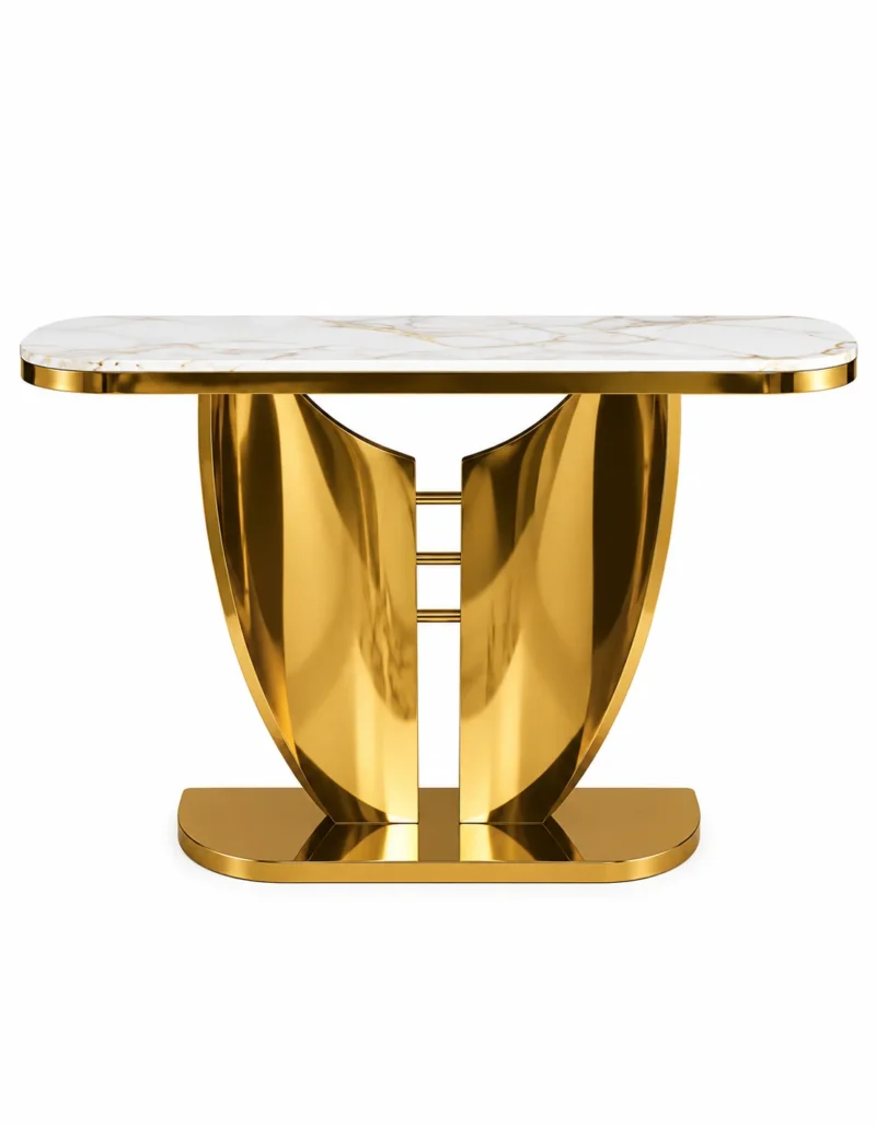 Eloria gold marble console table front view on white background