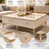 Elvessa Luxe marble centre table features graphic highlighting white marble top, fluted design and gold stainless steel frame.