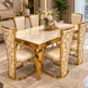 Modern gold and marble dining table with geometric chairs