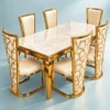 Designer 6 seater marble dining table with gold geometric chairs