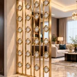 Quatrefoil premix glas partition installed beside a modern luxury living room