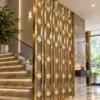 Decorative gold PVD premix glas partition beside luxury staircase