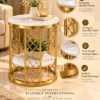 Alliance International marble side table feature graphic with gold lattice frame and lower shelf