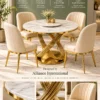 Heliora Luxe four seater marble dining set with gold loop base and cream chairs feature graphic