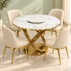 Heliora Luxe four seater white marble dining set with cream channel stitched chairs
