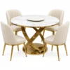 Heliora Luxe 4 seater marble dining table with chairs and gold loop base on white background