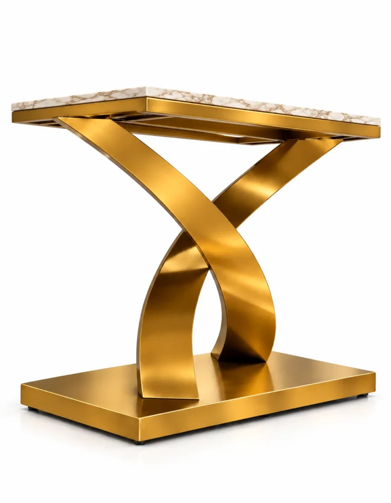 Helixa Luxe X base marble console table with gold stainless steel frame