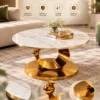 Lunara crescent base marble centre table with gold stainless steel pedestal