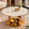 Lunara luxury marble coffee table with crescent gold base