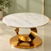 Lunara designer round marble centre table with gold crescent pedestal