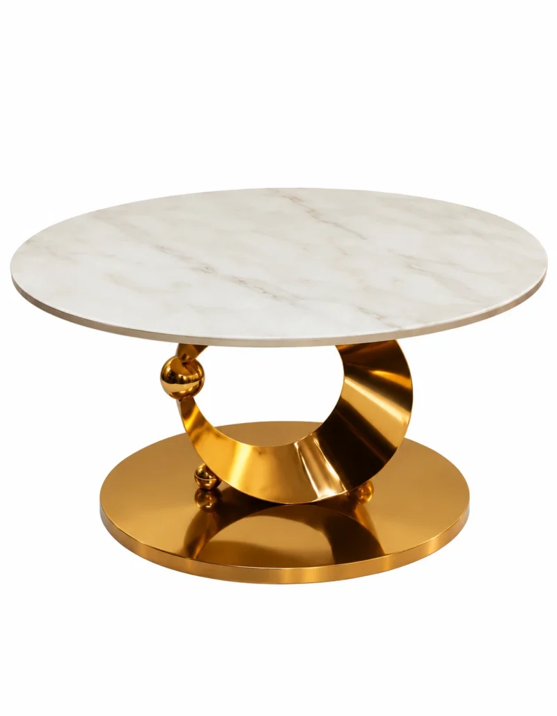Lunara crescent base marble centre table front view on white background