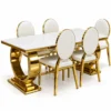 Lunora double U base marble dining table with six chairs