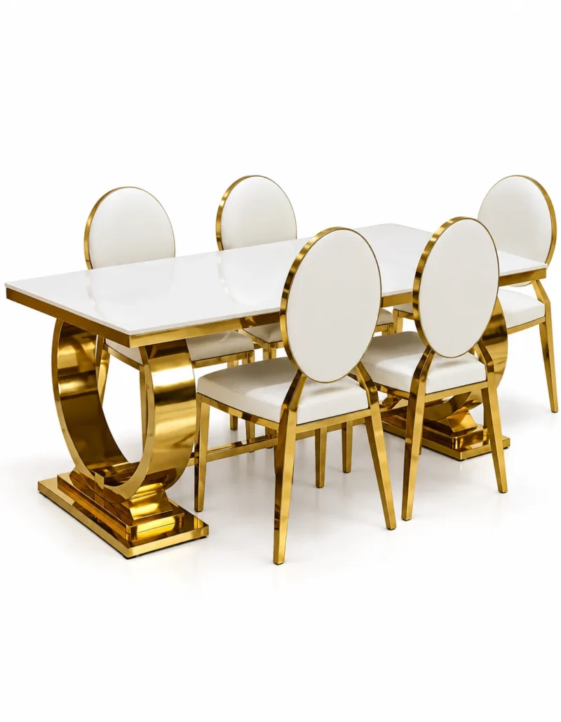 Lunora double U base marble dining table with six chairs