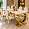 Luxury 6 seater marble dining table with double U gold base