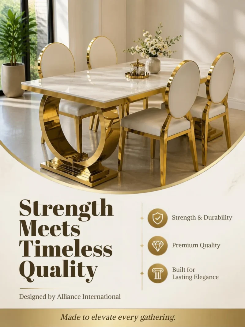 Lunora luxury marble dining table with sculptural gold base