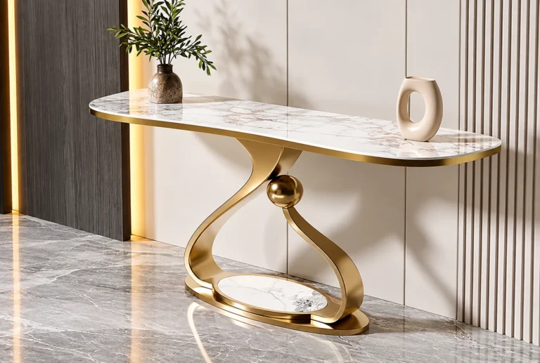 Luxury console table styling ideas for modern homes with marble top and elegant decorative accessories
